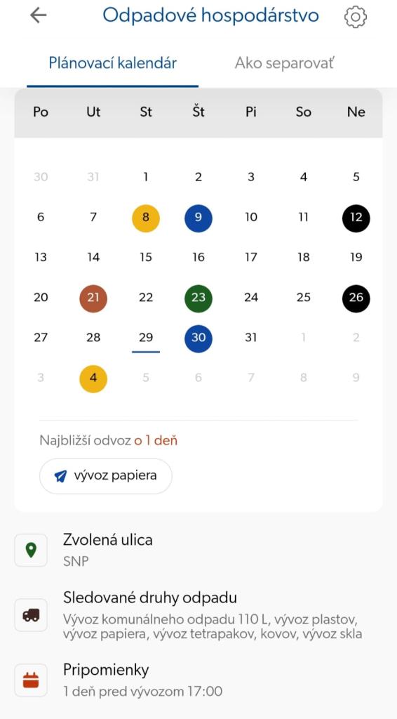 mobilná aplikácia - nastavenie odpadového hospodárstva