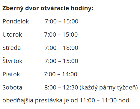 OTVÁRACIE HODINY ZBERNÉHO DVORA