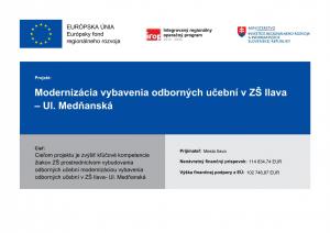 Modernizácia vybavenia odborných učební v ZŠ Ilava – Ul. Medňanská.